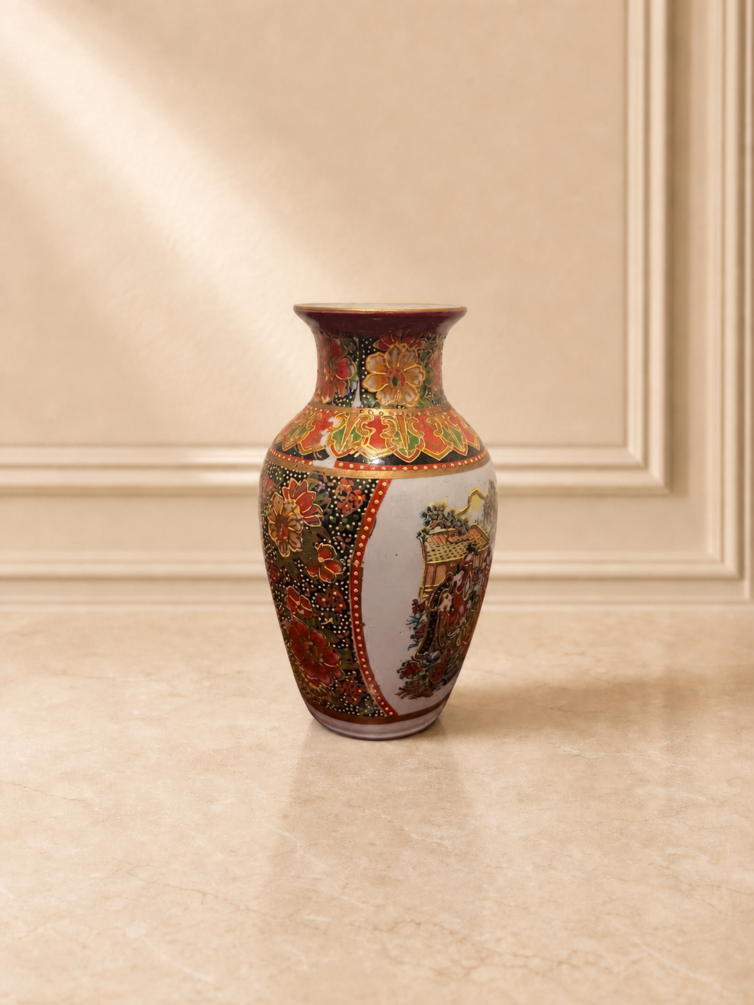 Chinese vase with figural and floral design