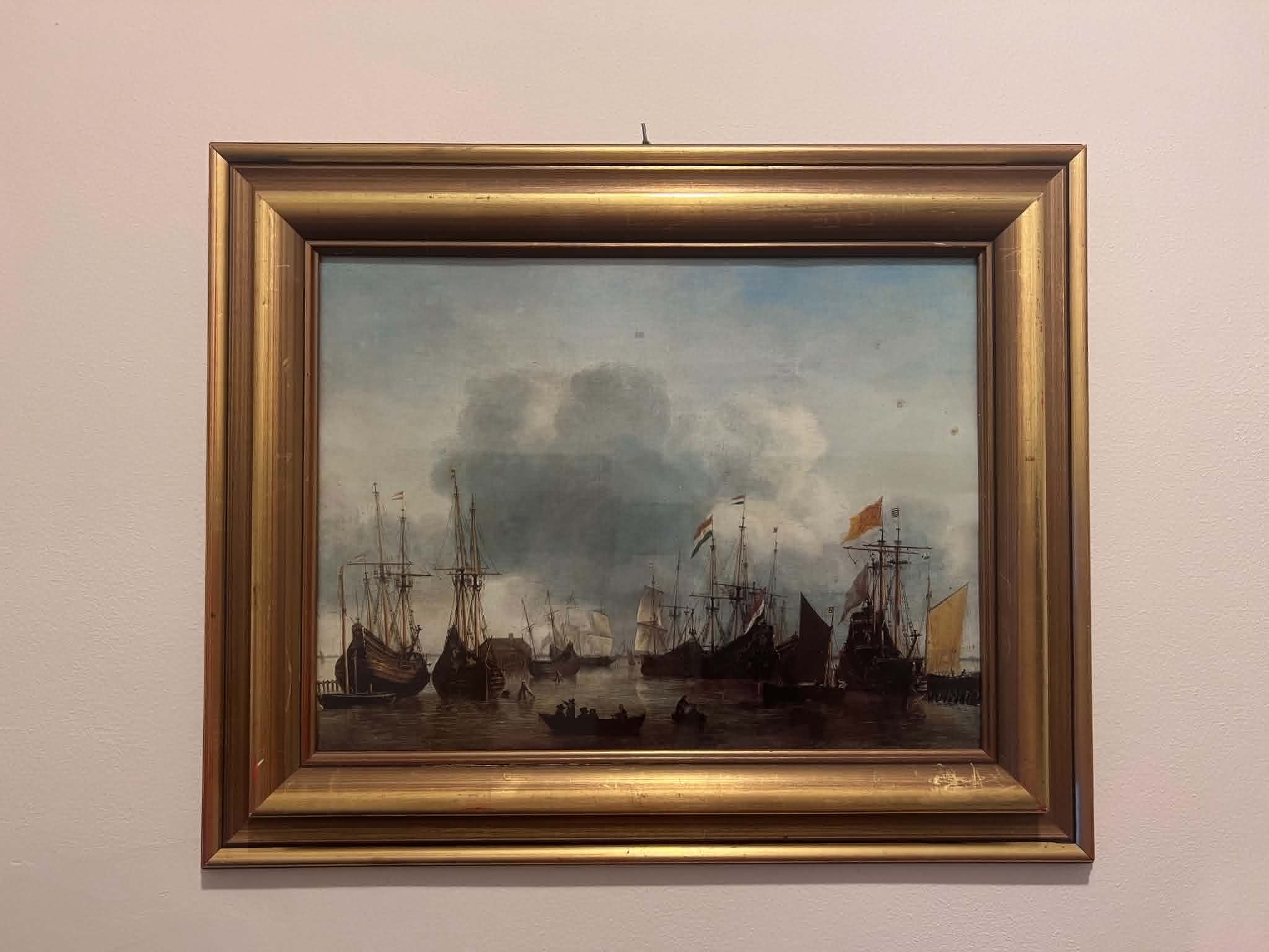 Segelschiffe auf See – Ölgemälde nach Reinier Nooms (Zeeman), 62 × 50 cm